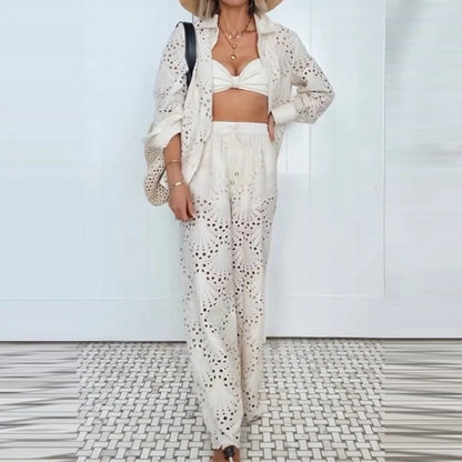 Hollow Lapel Shirt Pants Set