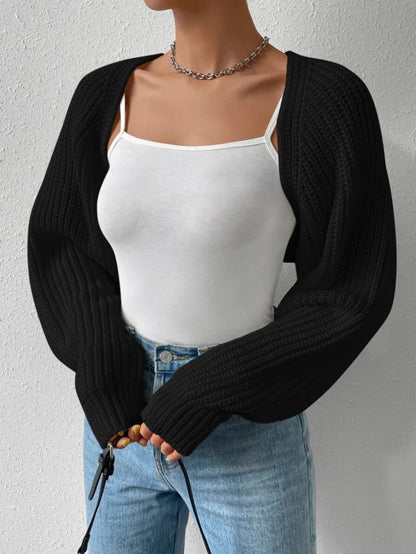 Open Front Cropped Knit Cardigan