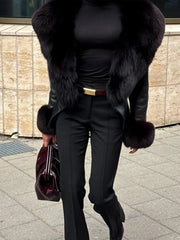 Black Faux Fur Collar Jacket