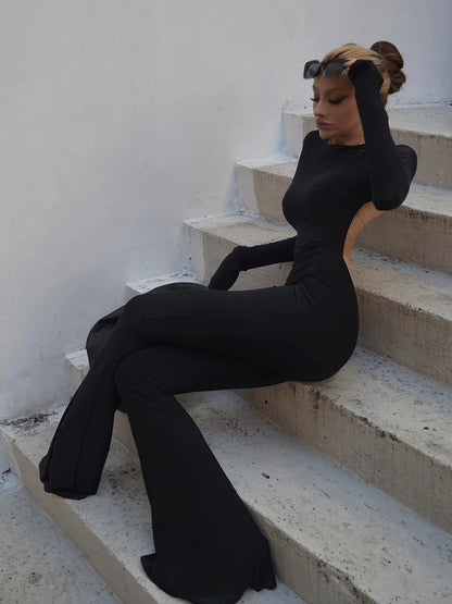 Slim Fit O-Neck Backless Jumpsuit