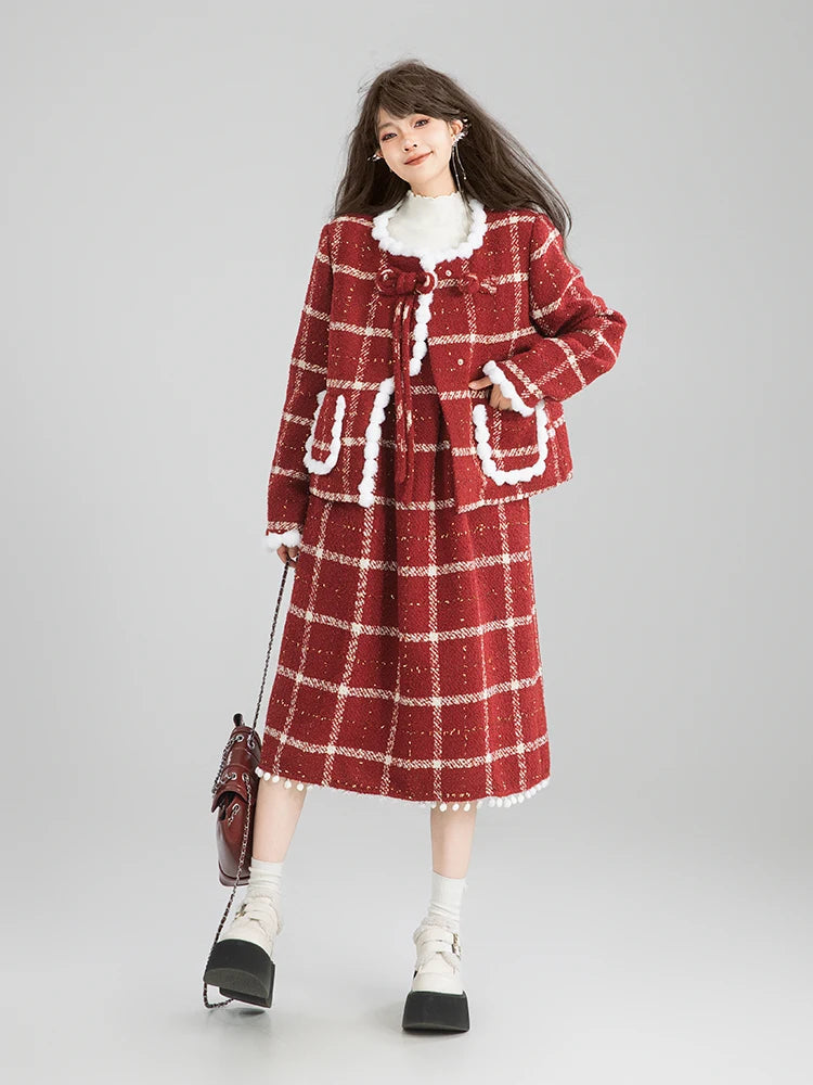 Women’s Red Plaid Christmas Two-Piece Set