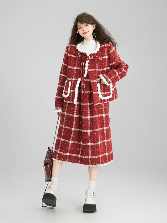 Women’s Red Plaid Christmas Two-Piece Set