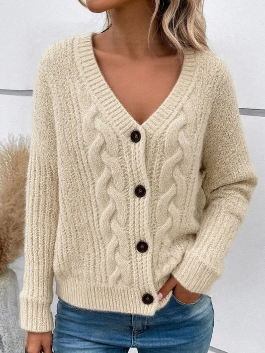 Single-Breasted V-Neck Knit Cardigan