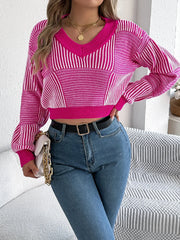 Striped Lantern Sleeve Sweater
