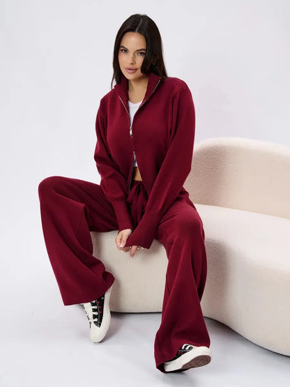 Zip Up Sweater Pants Set