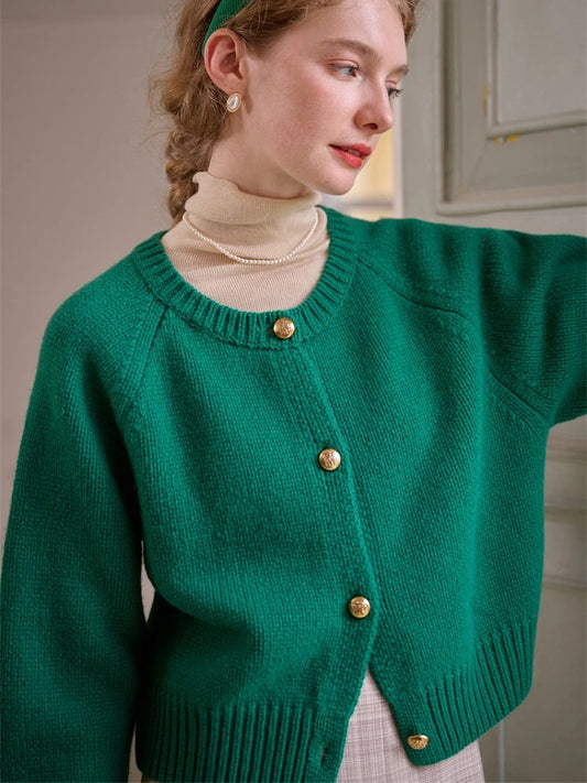 Solid O-Neck Knit Cardigan