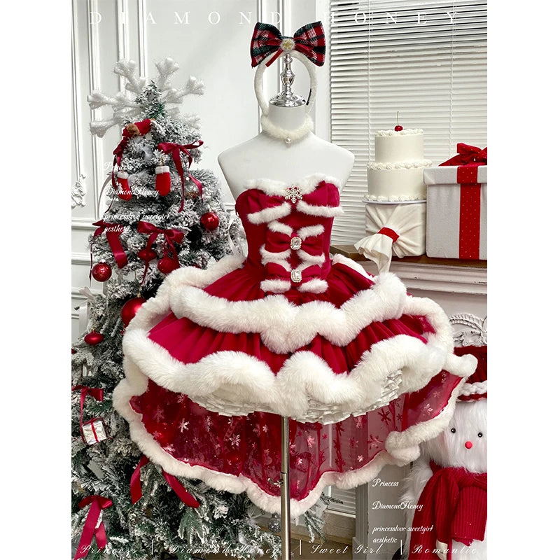 Red Lolita Christmas Tube Dress