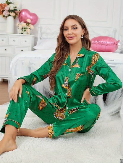 Elegant Tiger Print Pajama Set