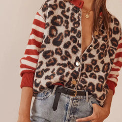 Y2K Vintage Striped Leopard Sweater Coat