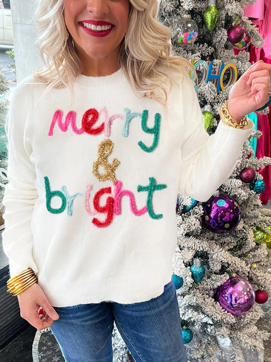 Women’s Christmas Embroidered Letter Sweatshirt