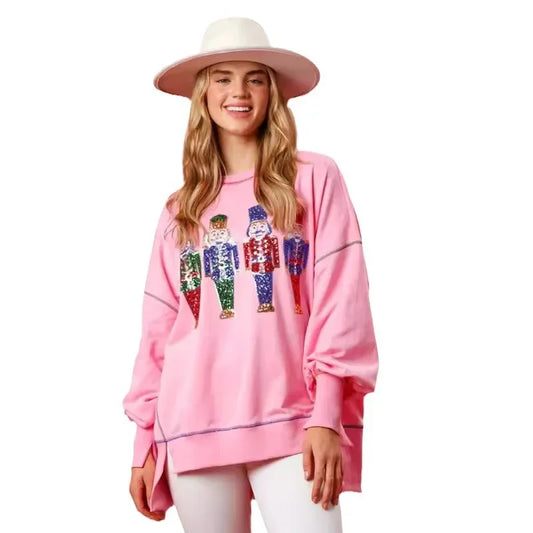 Santa & Nutcracker Sequin Print Sweatshirt