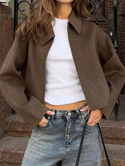 Brown Woolen Zipper Jacket