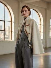 Buckle High Neck Cape Jacket