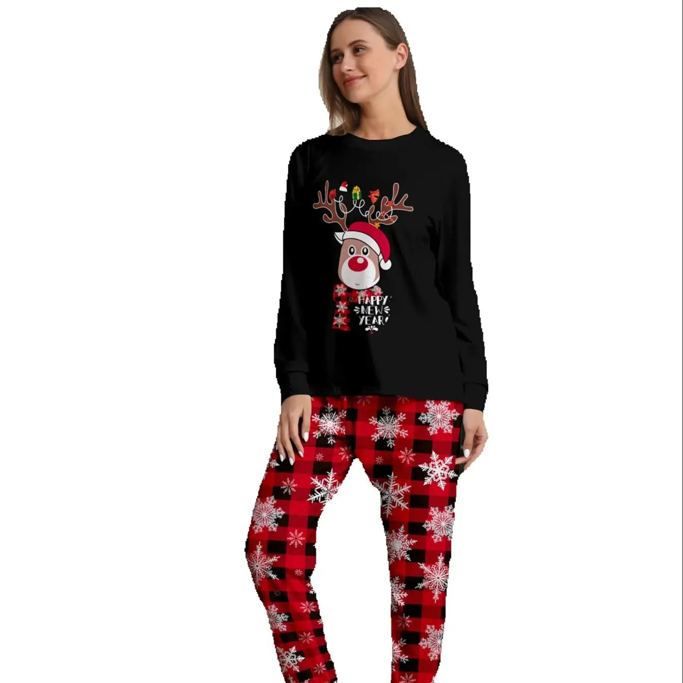 Black Reindeer Print Pajama Set