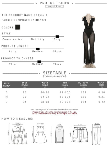 Deep V-Neck Backless Mesh Jumpsuit