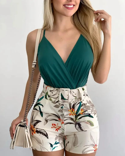Printed Crop Top and Shorts Set
