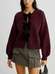 Velvet Bow Knit Cardigan