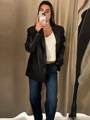 Vintage Leather Suit Collar Jacket