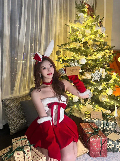 Velvet Red Bunny Christmas Dress