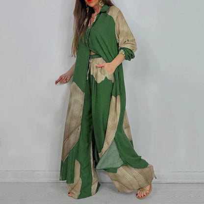 Floral Print Blouse Pants Set