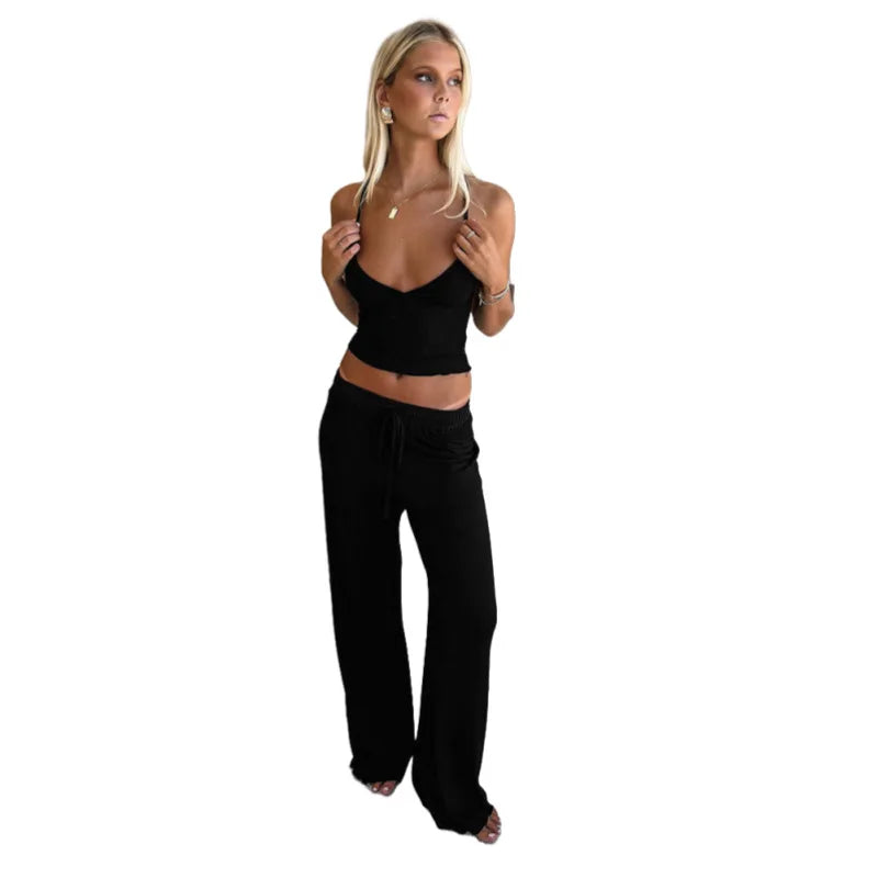 V Neck Crop Cami Pants Set