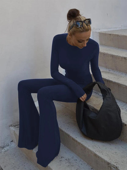 Slim Fit O-Neck Backless Jumpsuit
