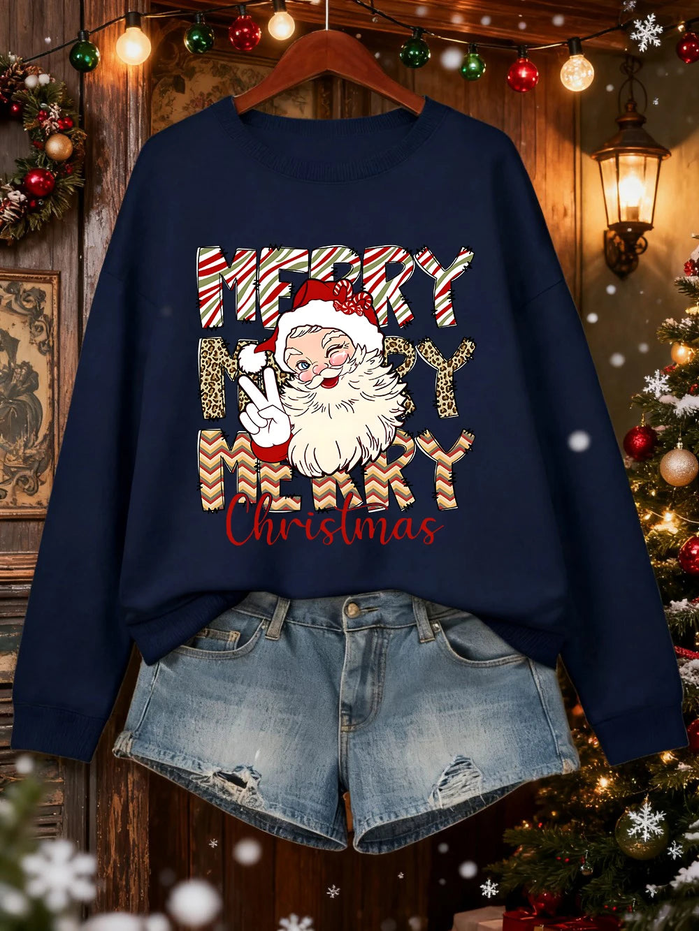 Santa Claus Print Christmas Sweatshirt