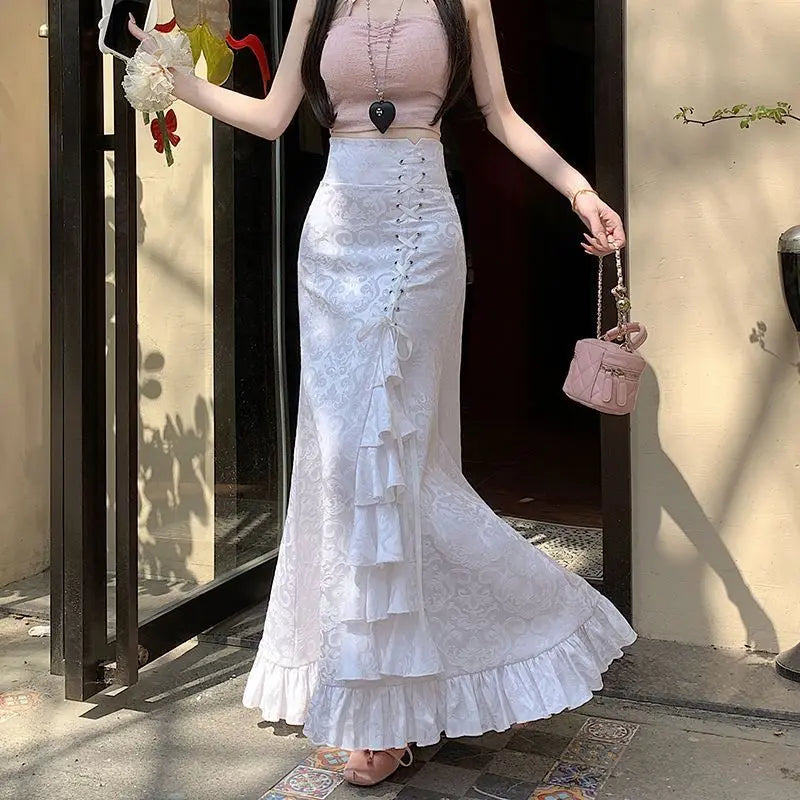 Tie Waist Gothic Print Skirt