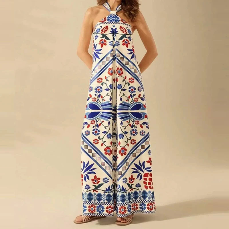 Off Shoulder Print Wide Leg Jumpsuit