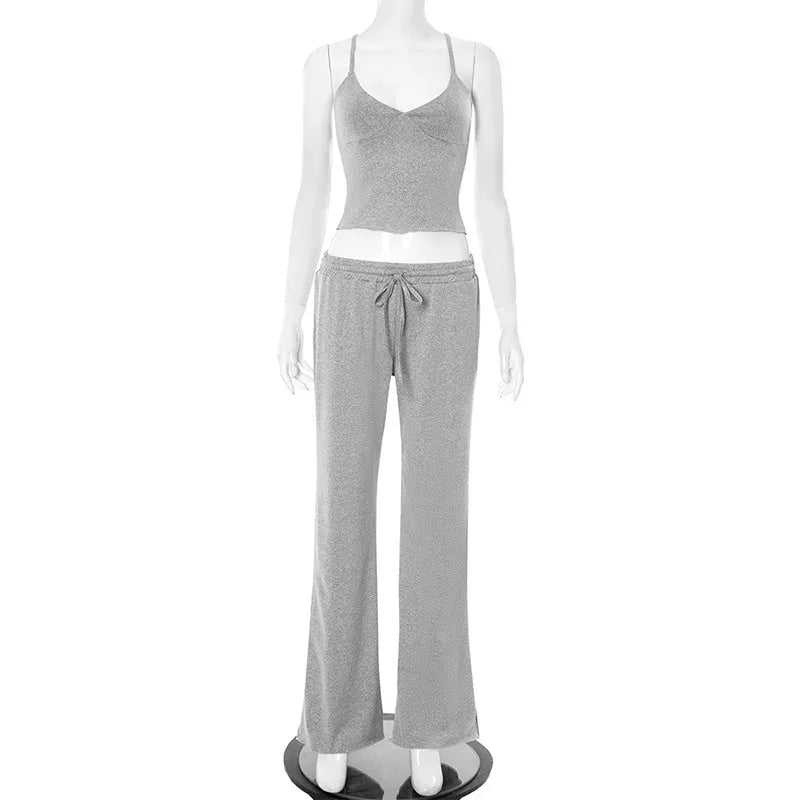 V Neck Crop Cami Pants Set