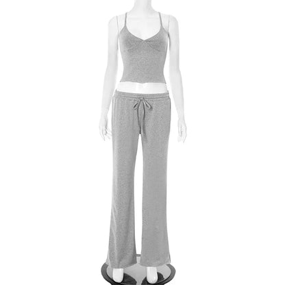 V Neck Crop Cami Pants Set