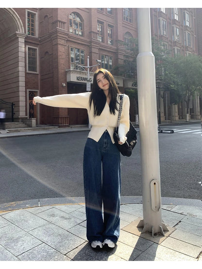 V-Neck Solid Knit Cardigan