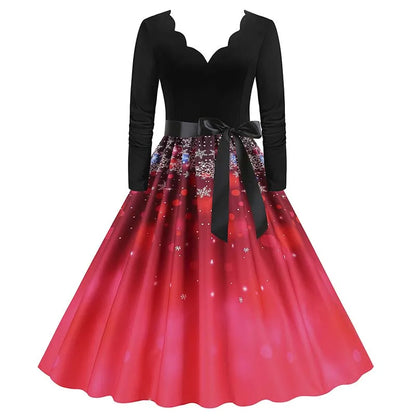 Vintage V-Neck Christmas Dress