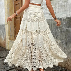 Hollow Knit High Waist Swing Skirt