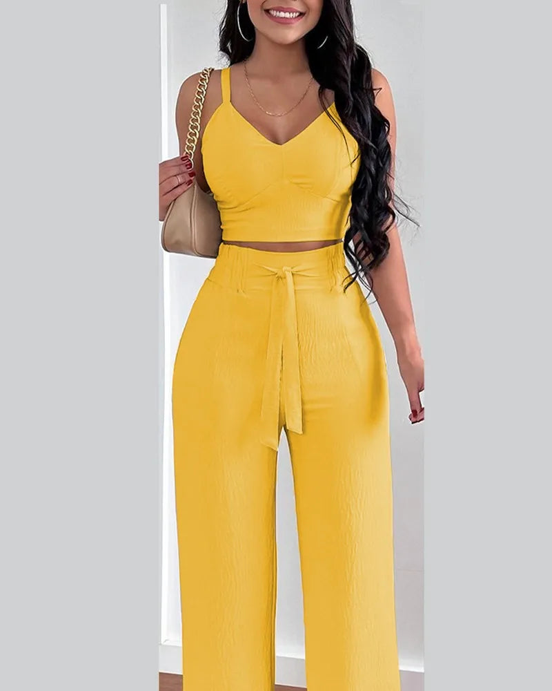 V Neck Shirred Crop Set