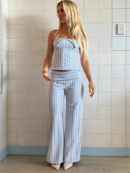 Striped Halter Top Pants Set