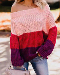 One-Shoulder Patchwork Knit Sweater