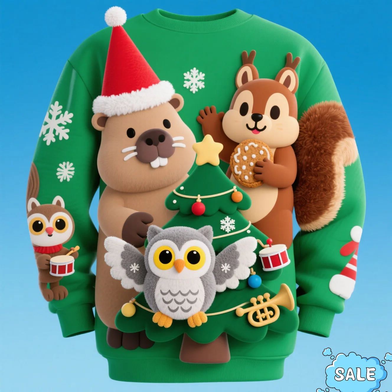 3D Capybara Printed Christmas Sweatshirt