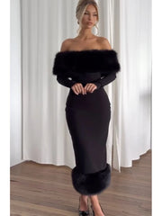 Faux Fur Patchwork Strapless Maxi Dress
