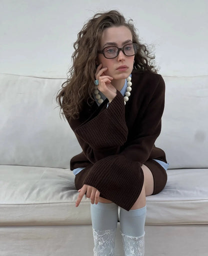 Ribbed Patchwork Knit Cardigan