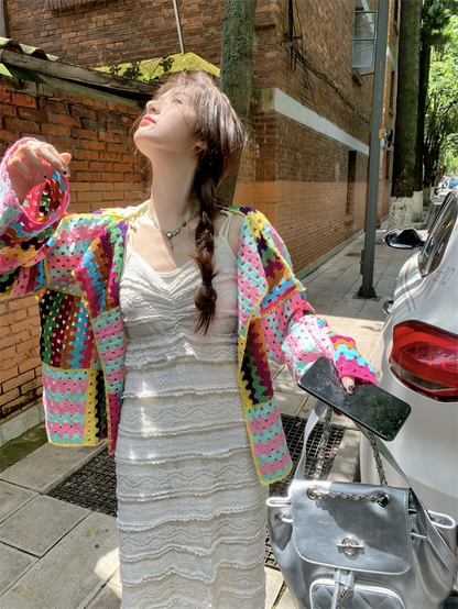 Colorful Crochet Knit Cardigan