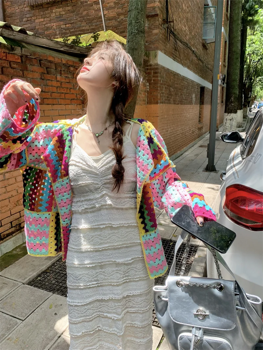 Colorful Crochet Knit Cardigan
