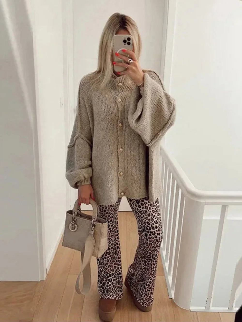 Lapel Cardigan with Metal Buttons