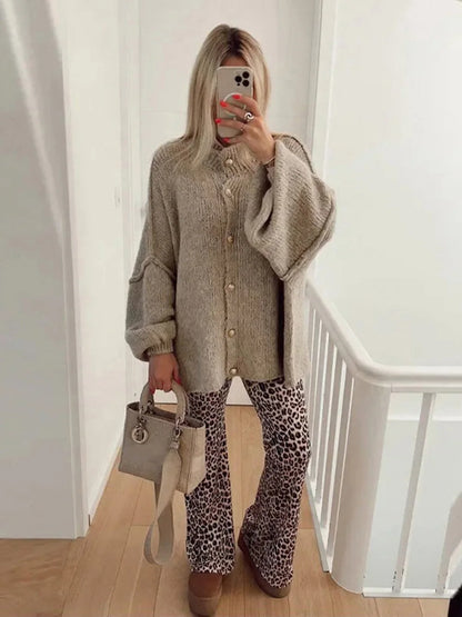 Lapel Cardigan with Metal Buttons