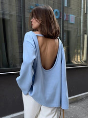Backless Cotton Knit Sweater