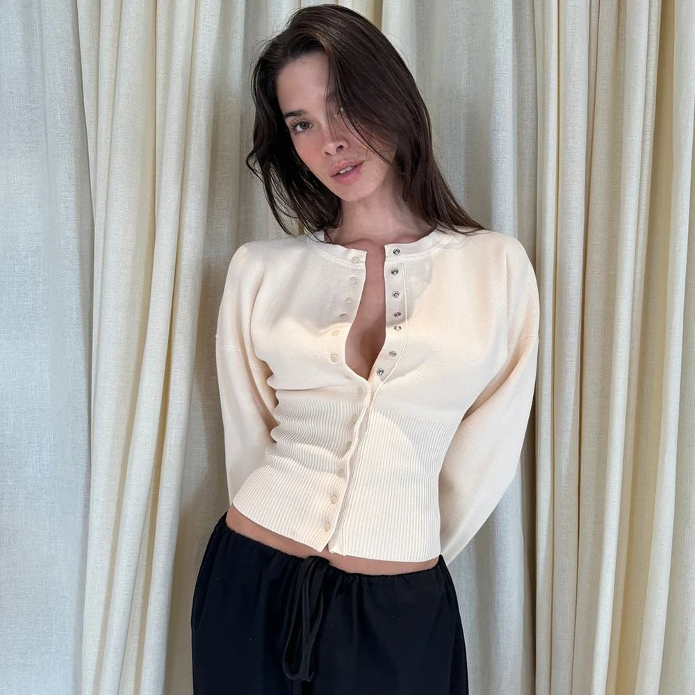 Round Neck Button Knit Cardigan