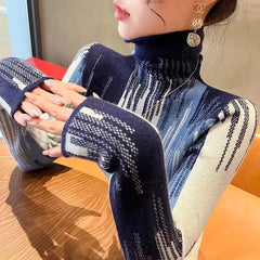 Patchwork Turtleneck Knit Sweater