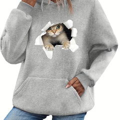 3D Cat Print Velvet Hoodie
