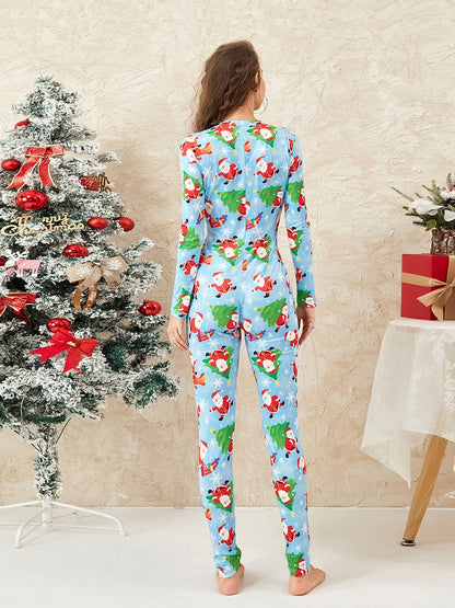 Cartoon Print Christmas Romper Pajamas