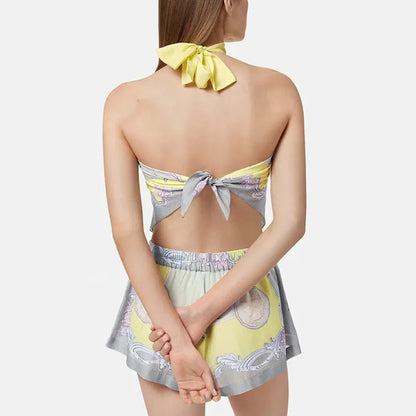 Boho Halter Backless Set